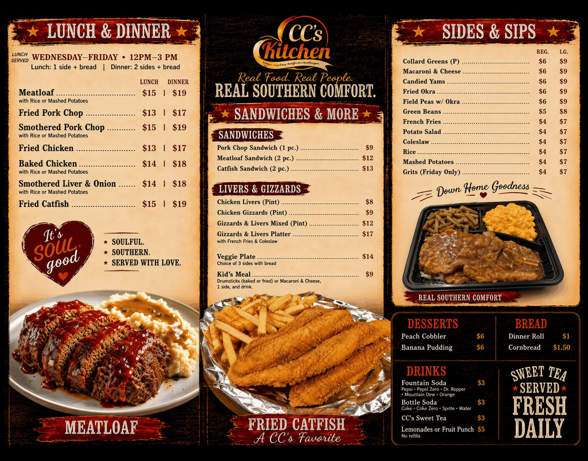 CC's Kitchen Restaurant Menu Back